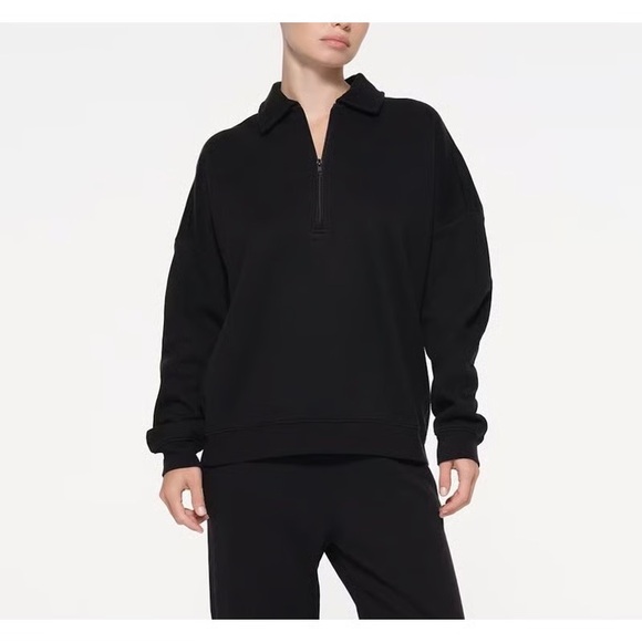 NWT SKIMS BOYFRIEND FLEECE SLOUCHY HALF ZIP PULLOVER ZIRCON GREY SIZE LARGE - Picture 1 of 8